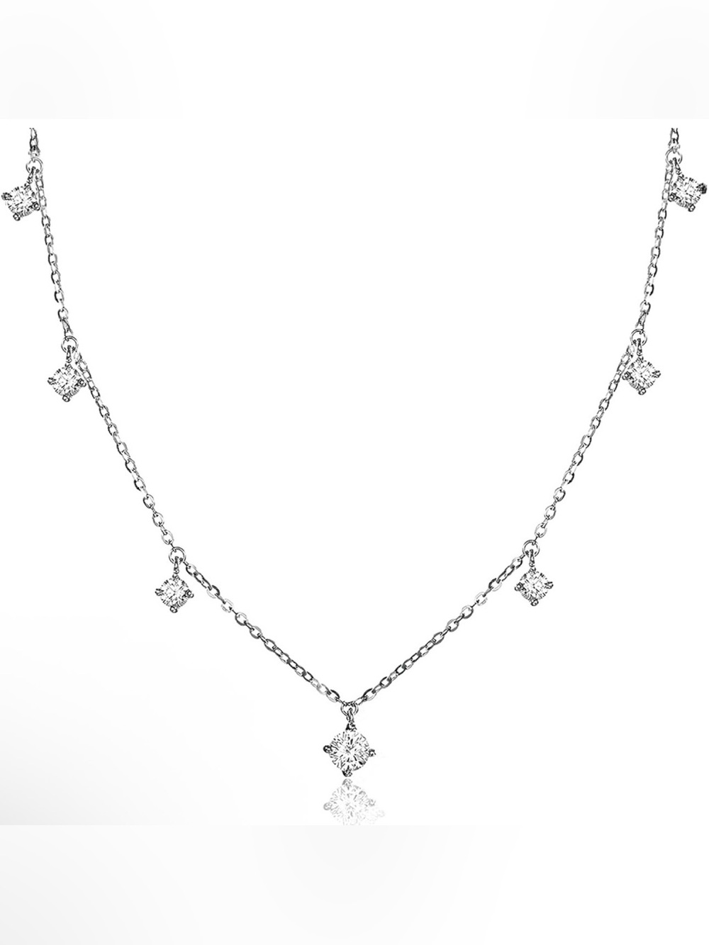 Moissanite Station Dainty Necklace 925 Sterling Silver 18K White Gold GRA